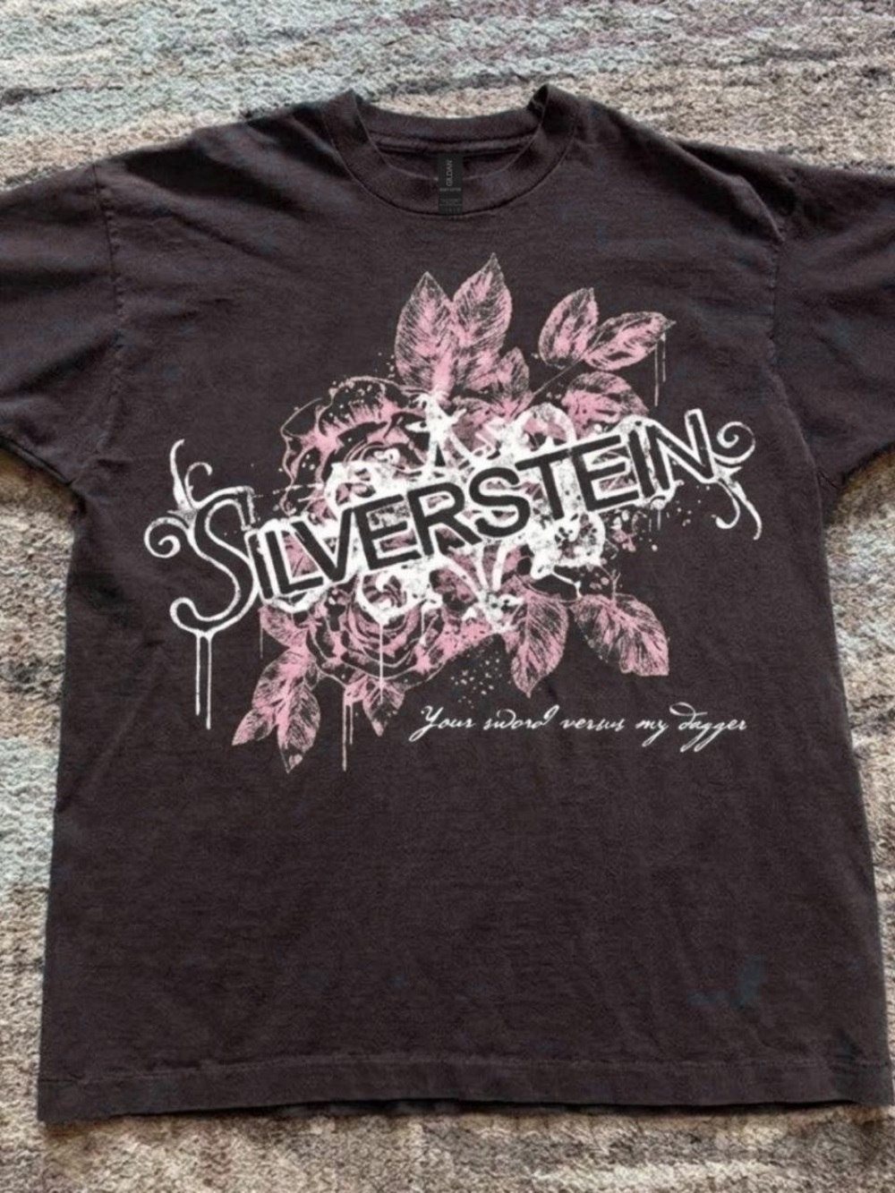Gildan Black Silverstein Band Tee with Pink Floral Graphic